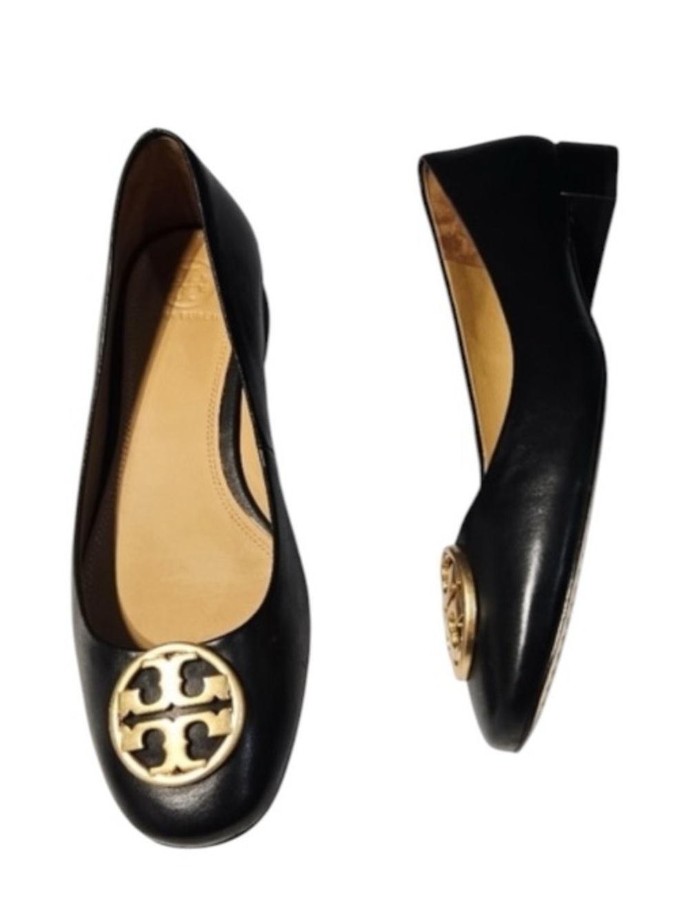 TORY BURCH Black Chelsea 25mm Ballet Flat Logo Heel Size 9 $268 Old Money - Picture 7 of 11